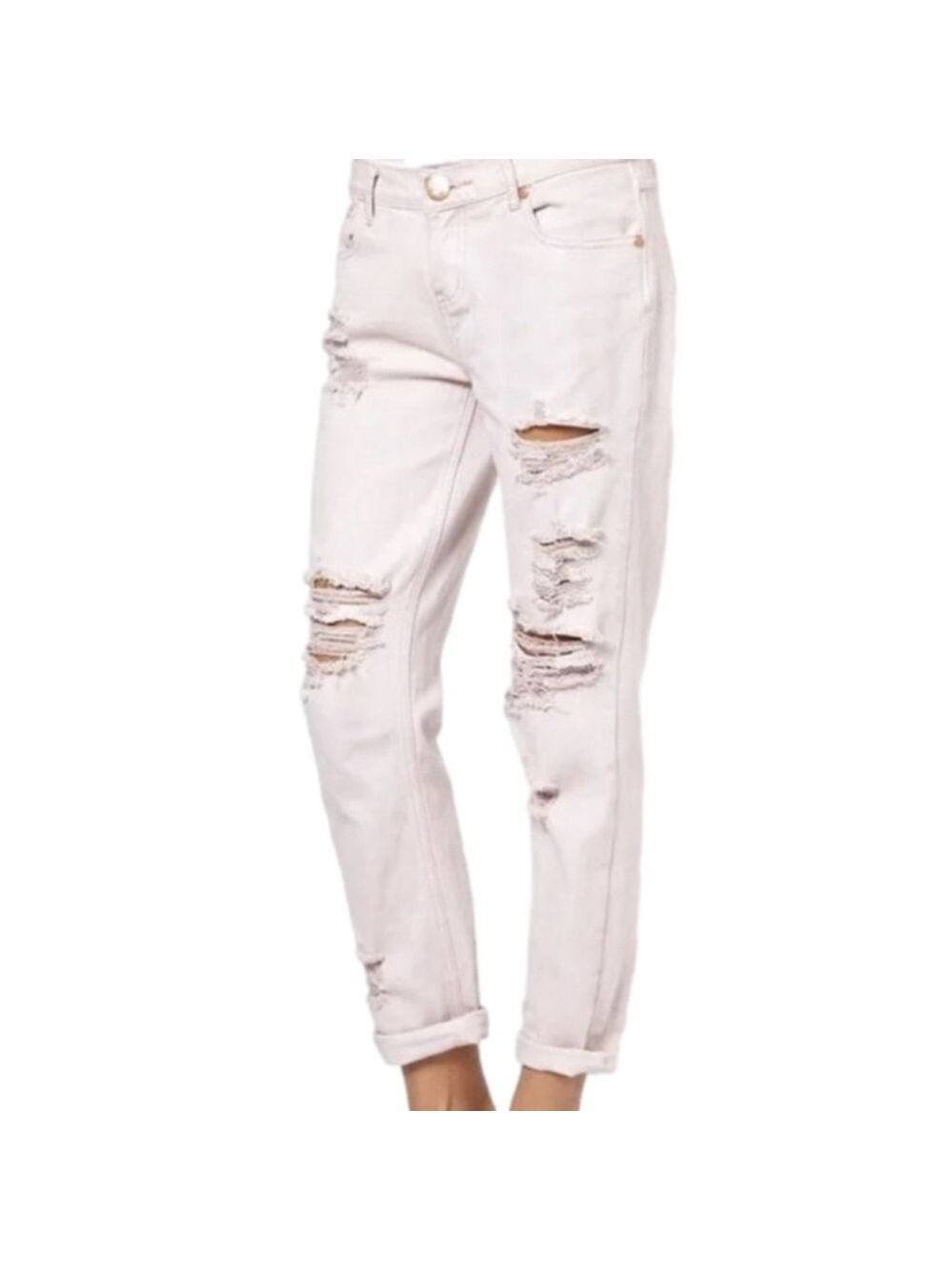 One Teaspoon Awesome Baggies Low Slung Light Pink Destroyed Boyfriend Jeans 30